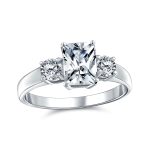 Classic 2CT Emerald Cut Three Stone Past Present Future Engagement Ring .925 Sterling Silver