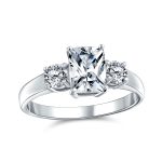 Classic 2CT Emerald Cut Three Stone Past Present Future Engagement Ring .925 Sterling Silver