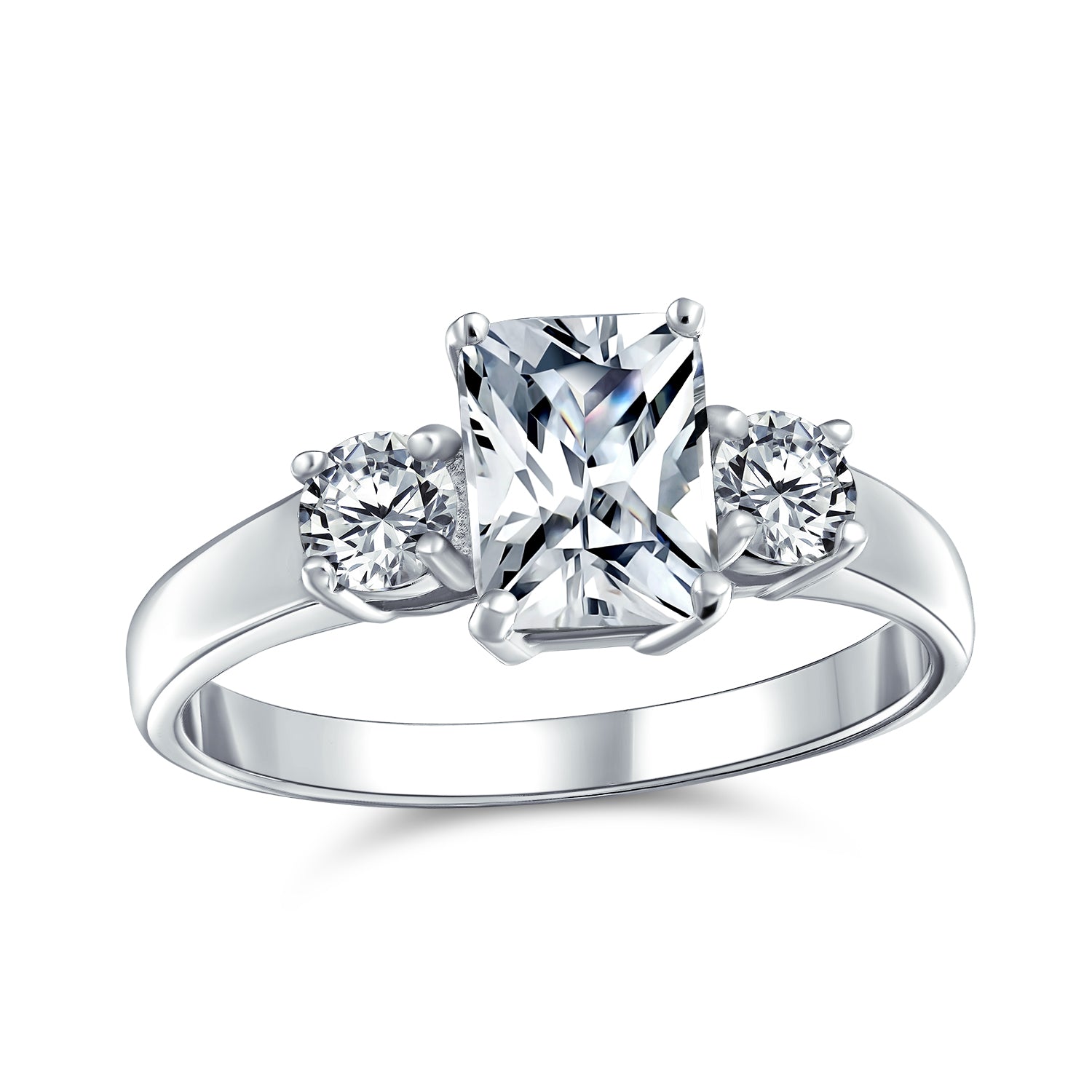 ring-3-stone-engagement-emerald-silver_y145r-rs-cl_1 Classic 2CT Emerald Cut Three Stone Past Present Future Engagement Ring .925 Sterling Silver - Image 1