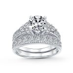 3CT Solitaire Side Stones Pave CZ Cubic Zirconia Engagement Ring Band Set Gold Plated Sterling Silver - Image 2