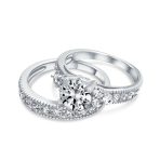 3CT Solitaire Side Stones Pave CZ Cubic Zirconia Engagement Ring Band Set Gold Plated Sterling Silver - Image 4