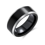 Classic Black Titanium Wedding Band Ring Two Tone Beveled Edge Comfort Fit 8MM