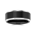 Classic Black Titanium Wedding Band Ring Two Tone Beveled Edge Comfort Fit 8MM - Image 2