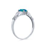 BFF Celtic Friendship Couples Promise Created Opal Claddagh Ring Sterling Silver - Image 4