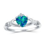 BFF Celtic Friendship Couples Promise Created Opal Claddagh Ring Sterling Silver - Image 2