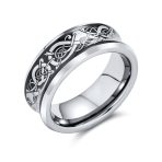 Silver Celtic Knot Dragon Inlay Titanium Wedding Band Ring for Men Comfort Fit