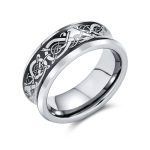 Silver Celtic Knot Dragon Inlay Titanium Wedding Band Ring for Men Comfort Fit