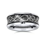 Silver Celtic Knot Dragon Inlay Titanium Wedding Band Ring for Men Comfort Fit - Image 3