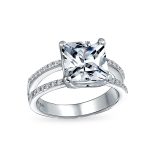 3CT Square Princess Cut CZ Engagement Ring Cubic Zirconia Split Shank Pave Band .925 Sterling Silver