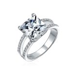 3CT Square Princess Cut CZ Engagement Ring Cubic Zirconia Split Shank Pave Band .925 Sterling Silver - Image 2
