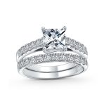 Classic 3CT Cubic Zirconia CZ Princess Cut Solitaire Engagement Ring Set Pave Band Sterling Silver