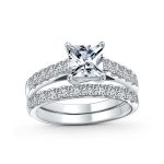Classic 3CT Cubic Zirconia CZ Princess Cut Solitaire Engagement Ring Set Pave Band Sterling Silver