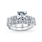 2CT Cut CZ Cubic Zirconia Solitaire Engagement Ring Set Baguette Accents .925 Sterling Silver