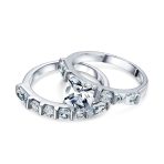 2CT Cut CZ Cubic Zirconia Solitaire Engagement Ring Set Baguette Accents .925 Sterling Silver - Image 2
