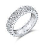 Classic Bridal Two Row Pave CZ Eternity Band Ring Sterling Silver 5MM Wide