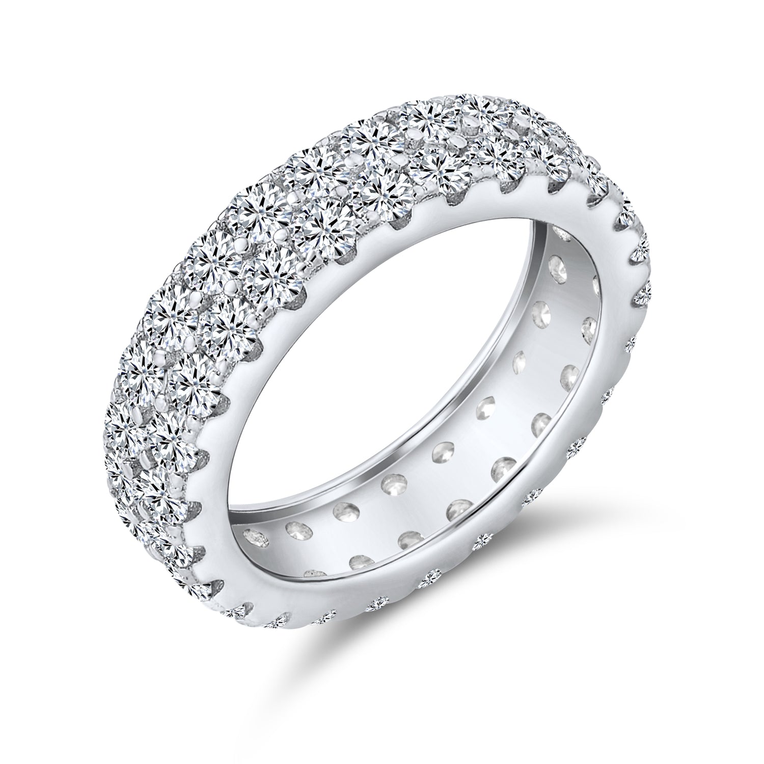 ring-double-pave-bridal-classic_pk-b307_20_1 Classic Bridal Two Row Pave CZ Eternity Band Ring Sterling Silver 5MM Wide - Image 1