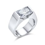 Modern Design 4CTW Blue Emerald Cut CZ Statement Ring Stainless Steel - Image 3