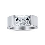 Modern Design 4CTW Blue Emerald Cut CZ Statement Ring Stainless Steel