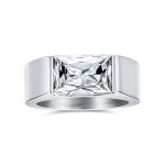 Modern Design 4CTW Blue Emerald Cut CZ Statement Ring Stainless Steel