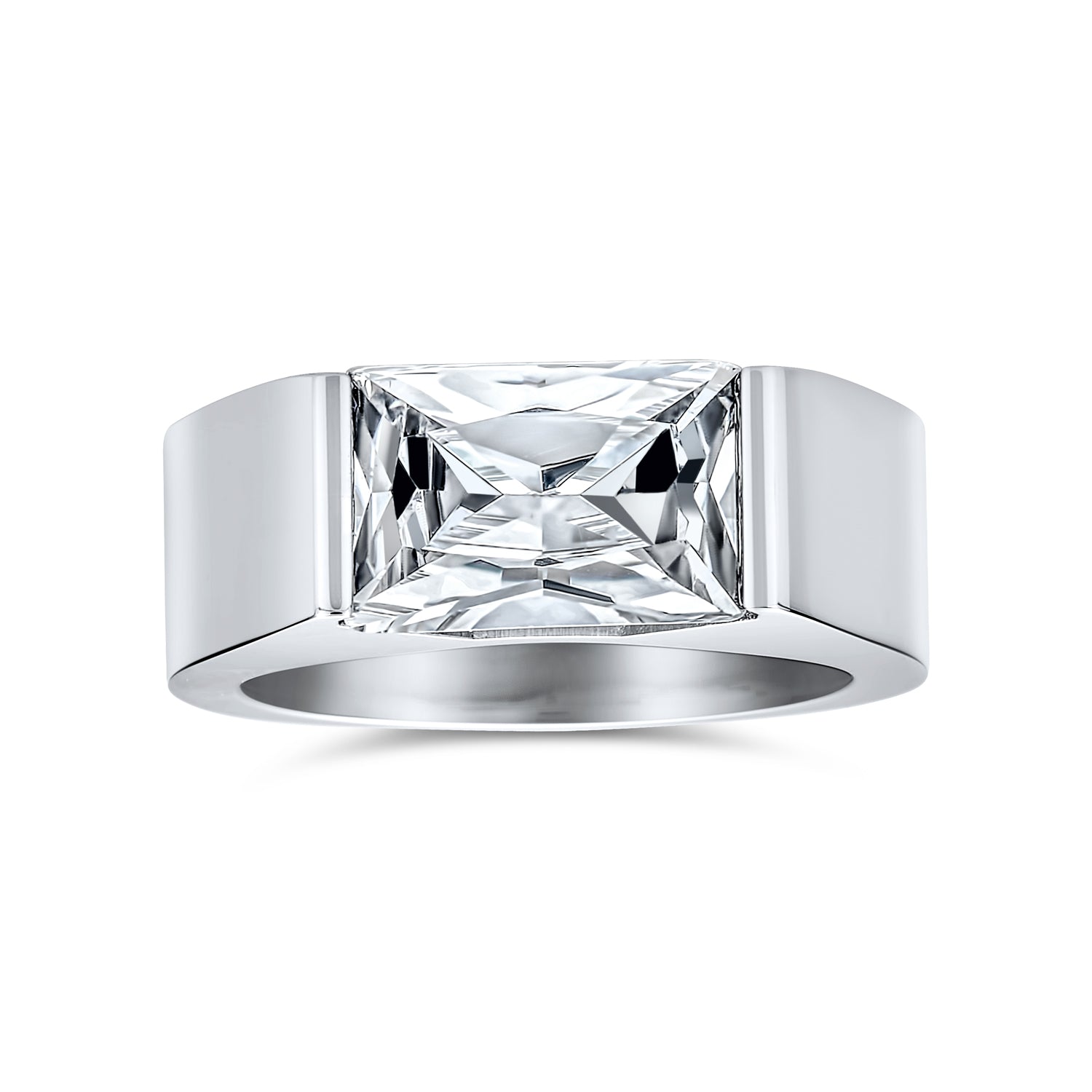 ring-emerald-cut-silver-cz-engagement-mens_swk-r-06_20_2 Modern Design 4CTW Blue Emerald Cut CZ Statement Ring Stainless Steel - Image 1