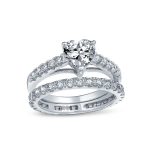 1CT Heart Shaped Engagement Ring Cubic Zirconia CZ Pave Anniversary Band .925 Sterling Silver