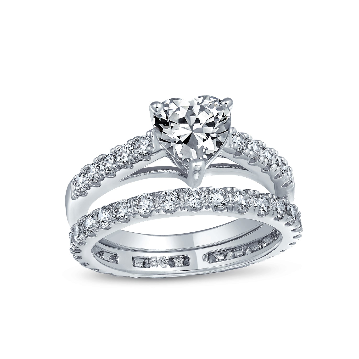 ring-engagement-heart-silver-anniversary_sm-rs992_1 1CT Heart Shaped Engagement Ring Cubic Zirconia CZ Pave Anniversary Band .925 Sterling Silver - Image 1