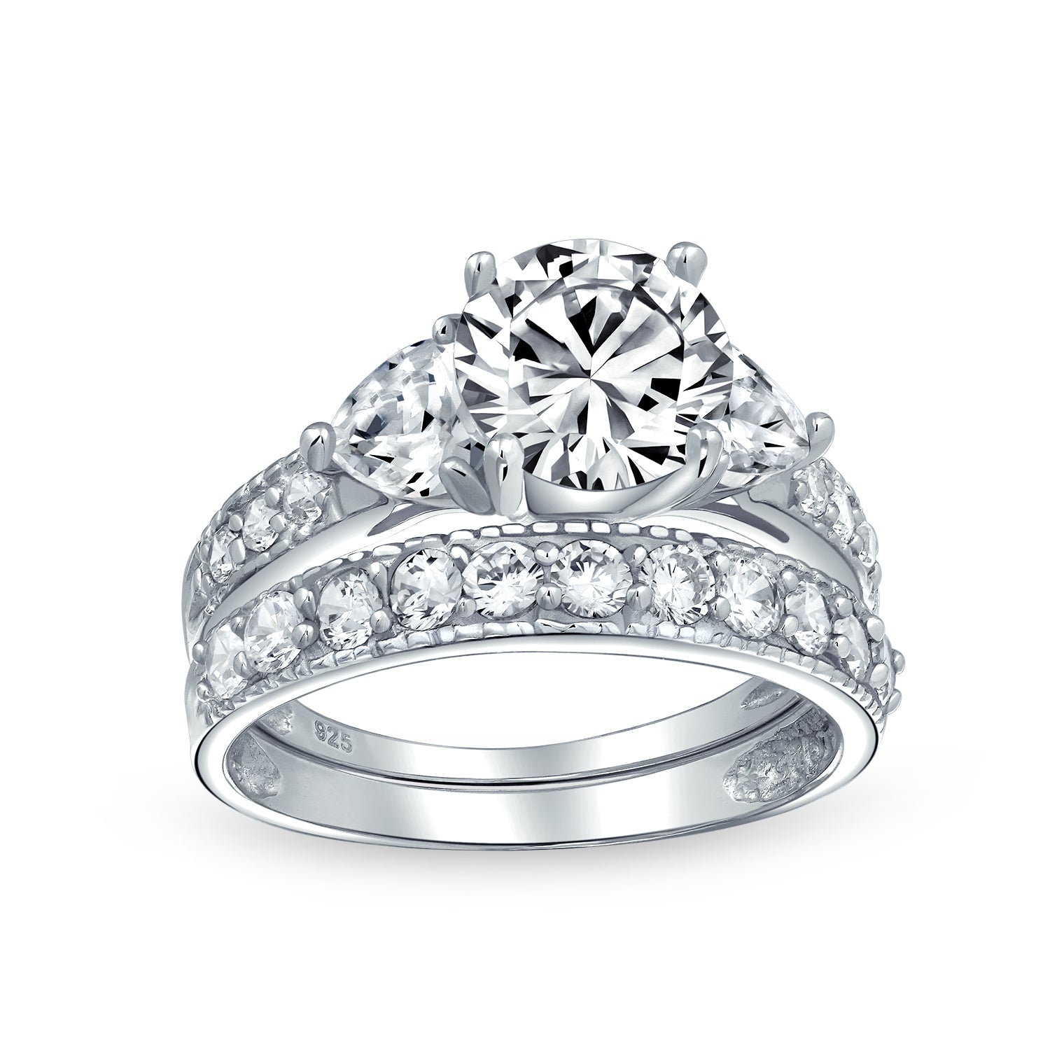 ring-engagement-set-wedding-hear-cz_smo-3rs9034_1 3CT CZ Solitaire with Heart Accents Cubic Zirconia Engagement Ring Set Band .925 Sterling Silver - Image 1