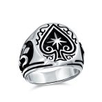 Antiqued Style Etched Black Ace of Spades Lucky Star Ring