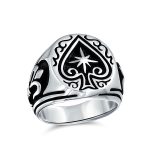 Antiqued Style Etched Black Ace of Spades Lucky Star Ring