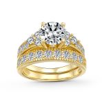 3CT Solitaire Side Stones Pave CZ Cubic Zirconia Engagement Ring Band Set Gold Plated Sterling Silver