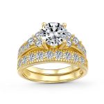 3CT Solitaire Side Stones Pave CZ Cubic Zirconia Engagement Ring Band Set Gold Plated Sterling Silver