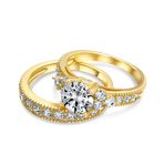 3CT Solitaire Side Stones Pave CZ Cubic Zirconia Engagement Ring Band Set Gold Plated Sterling Silver - Image 3