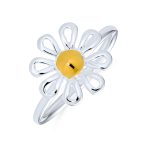 Tiny Two Tone Flower Daisy Ring Thin 1MM Band Gold Plated Sterling Silver - Image 2