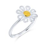Tiny Two Tone Flower Daisy Ring Thin 1MM Band Gold Plated Sterling Silver