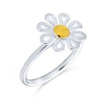 Tiny Two Tone Flower Daisy Ring Thin 1MM Band Gold Plated Sterling Silver