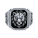 Mens Silver Ring Vintage Lion Signet Celtic Knot Oxidized .925 Sterling Silver - Image 2
