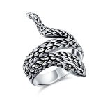 Boho Vintage Egyptian Wrap Snake Ring Band Oxidized Sterling Silver