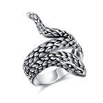 Boho Vintage Egyptian Wrap Snake Ring Band Oxidized Sterling Silver