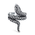 Boho Vintage Egyptian Wrap Snake Ring Band Oxidized Sterling Silver - Image 2