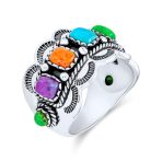 Southwest Boho Silver Ring with Multi-Color Gemstones in Sterling Silver - Image 2