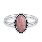 Western Boho Silver Ring with Oval Cabochon Gemstone and Thin Band - Image 12