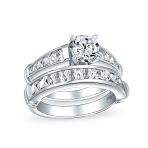 Traditional 2CT CZ Solitaire & Channel-Set Band Engagement Ring Set .925 Sterling Silver