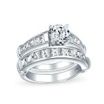 Traditional 2CT CZ Solitaire & Channel-Set Band Engagement Ring Set .925 Sterling Silver