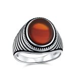Retro Grooved Mens Silver Ring Black Onyx Square Signet Sterling Silver Band - Image 2