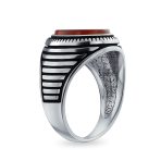 Retro Grooved Mens Silver Ring Black Onyx Square Signet Sterling Silver Band - Image 4