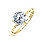Round Solitaire 1.5CT CZ Cubic Zirconia 6-Prong Engagement Ring 1MM Band Gold Plated Sterling Silver - Image 11