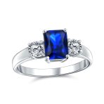 Classic 2CT Emerald Cut Three Stone Past Present Future Engagement Ring .925 Sterling Silver - Image 2