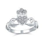 Claddagh Friendship Ring CZ Pave Heart BFF Sorority Statement .925 Sterling Silver