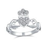 Claddagh Friendship Ring CZ Pave Heart BFF Sorority Statement .925 Sterling Silver