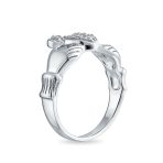Claddagh Friendship Ring CZ Pave Heart BFF Sorority Statement .925 Sterling Silver - Image 2